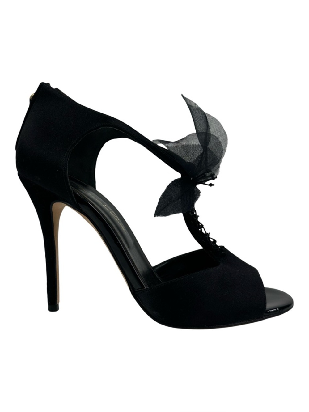 OSCAR DE LA RENTA Black Heels Stiletto floral detail and beaded T-strap 37 1/2